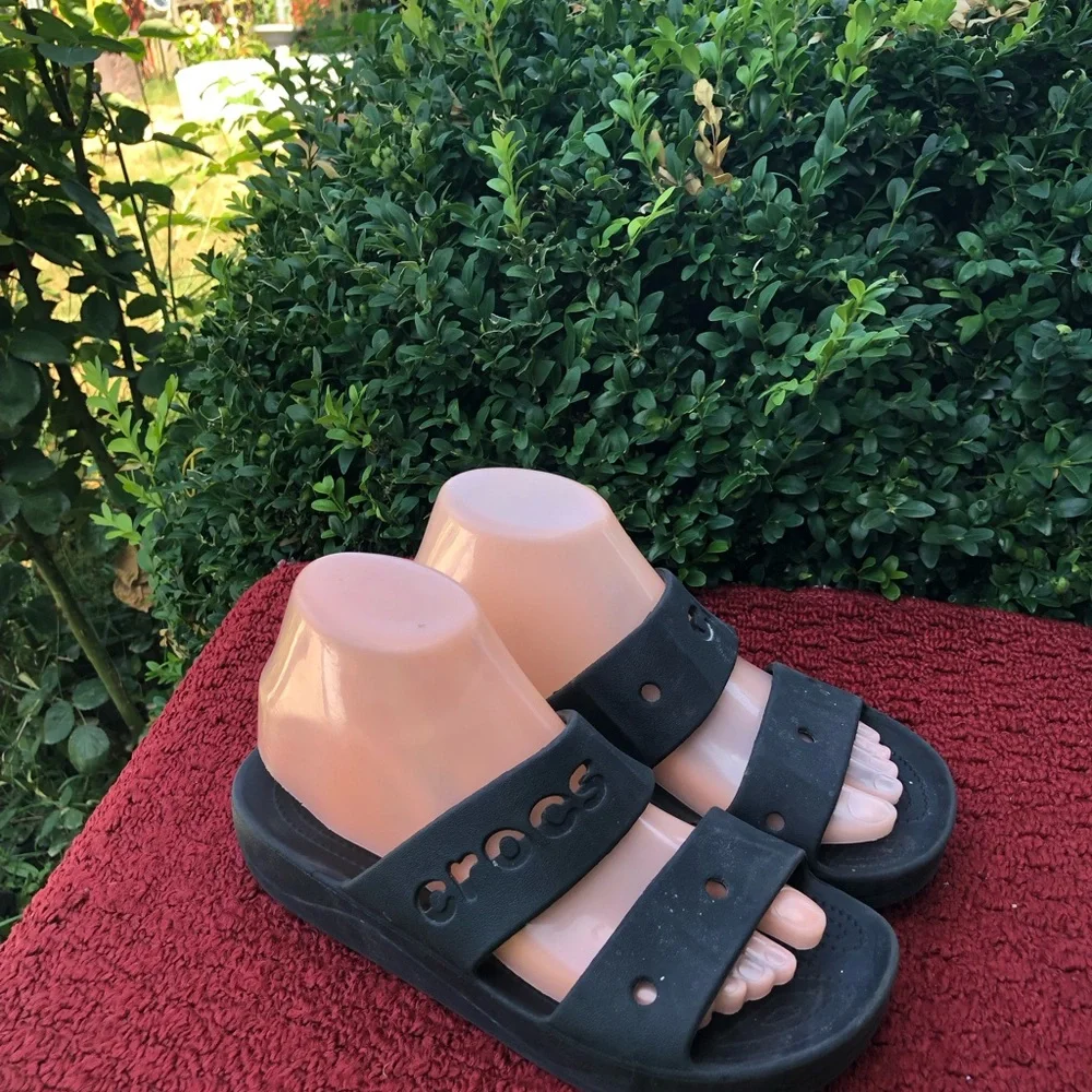 Crocs Baya Platform Classic Two-Strap Iconic Comfort Black Sandals Size W8
